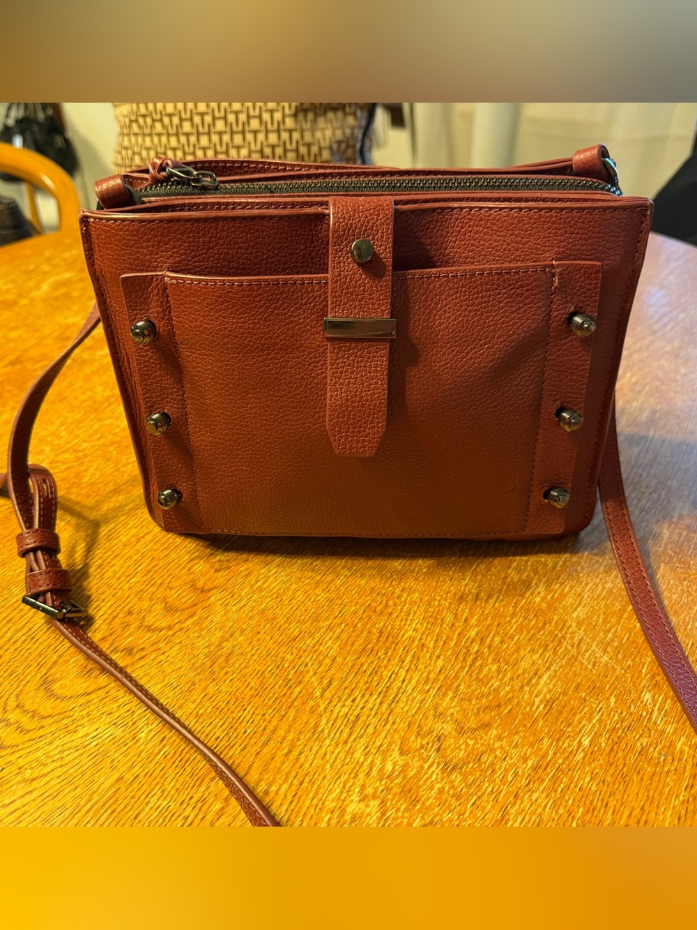 Botkier Pebbled Leather Crossbody Bag in Rust Red